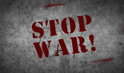 Stop war spray painted inscription on the concrete wall 3d illustration