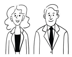 Hand drawn vector illustraton of business man and woman on white background 