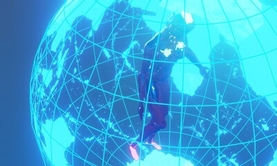 3d illustration of a metallic woman in neon.