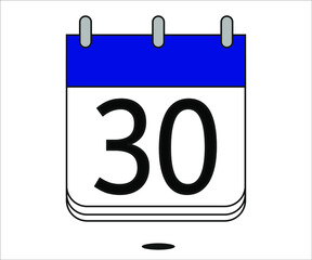 day 30 blue calendar icon with white background