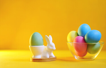 eggs. Easter. Multicolour easter eggs. Copy space. Easter background. Yellow. Christianity. Celebrate holidays 