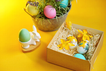 eggs in a basket. Easter. Colourful eggs. Christianity 