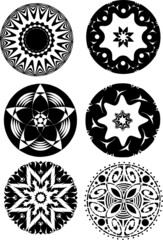 set of elements black and white mandala circle shapes geometric vector
