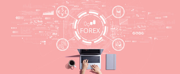 Forex trading concept with person working with a laptop