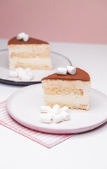 Homemade soufflé cake with marshmallow