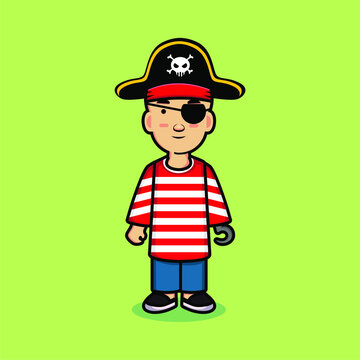 little boy cartoon character in pirate shirt vector
