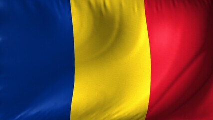 Obraz premium National flag of Romania. Romanian flag waving against background.