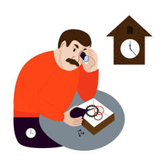 man repairs a watch, a watchmaker repairs a watch, vector illustration	