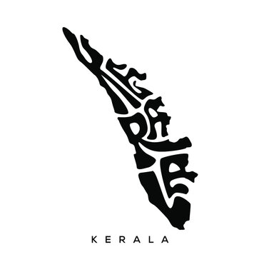 Kerala map lettering in english typography. Kerala map lettering black and white.