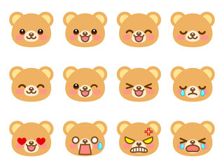 クマの顔アイコンセット＿ベクター主線なし