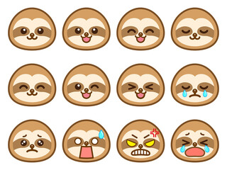 ナマケモノの顔アイコンセット＿ベクタ