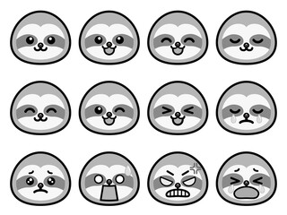 ナマケモノの顔アイコンセット＿グレー