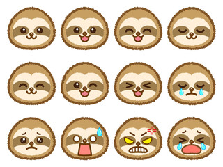 ナマケモノの顔アイコンセット＿落書き風