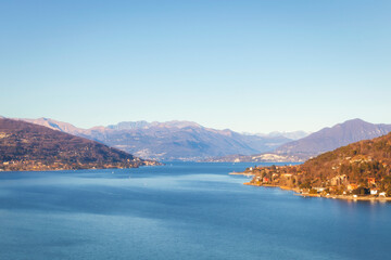 Fototapeta na wymiar Aerial view of Lake Maggiore, Italy. Lake Maggiore is one of the most important lake in northern Italy.