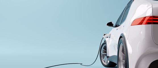 E-mobility, electric car charging battery on blue background. 3d rendering