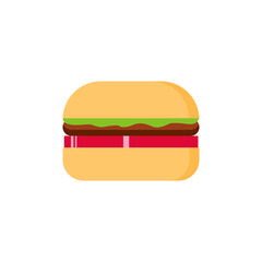 Delicious hamburger. Vector flat design burger icon. Burger with salad, tomatoes, cheese and cutlet. Fast food. Vector illustration