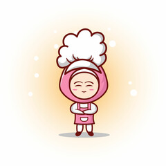 female muslim chef cartoon wearing chef hat