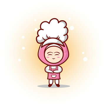 Female Muslim Chef Cartoon Wearing Chef Hat