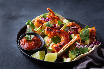 Vegan Tacos with Plant based prawns, shrimps