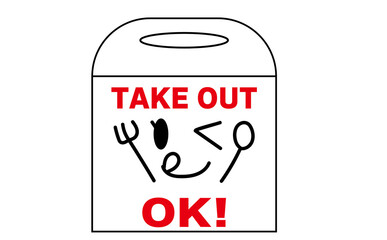 飲食店などのテイクアウト可能をアピールするお持ち帰りパッケージのイラスト