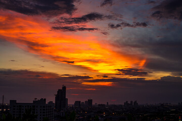 abstract background view of the colorful twilight sky.In the evening, the colorful changes (pink, orange, yellow, purple, sky) merge into the beauty of nature