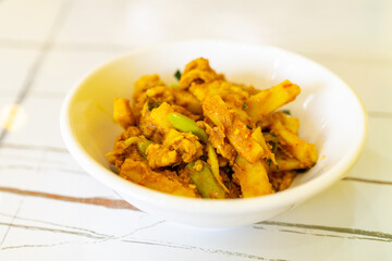 Southern Thai food closeup in white plate