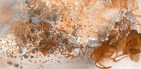 Abstract watercolor smear blot painting. Color long horizontal texture background.