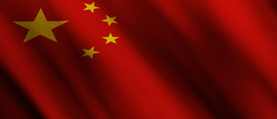 china national flag waving in the wind close up
