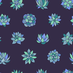 Seamless vector pattern of succulents. Background for greeting card, website, printing on fabric, gift wrap, postcard and wallpapers. 