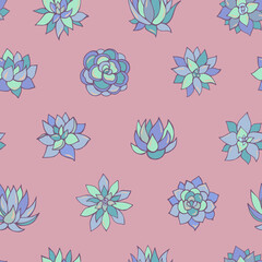 Seamless vector pattern of succulents. Background for greeting card, website, printing on fabric, gift wrap, postcard and wallpapers.