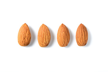 Almonds nut isolated on white background. They are highly nutritious and rich in healthy fats