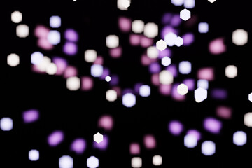 Naklejka premium Abstract bokeh lights circle with black background 3D rendering illustration. Bokeh colorful glows sparkle digital dark concept background. New year day.