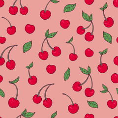 Seamless vector pattern of cherries. Decoration print for wrapping, wallpaper, fabric, textile.