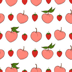 Seamless vector pattern of peaches and strawberries. Decoration print for wrapping, wallpaper, fabric, textile.