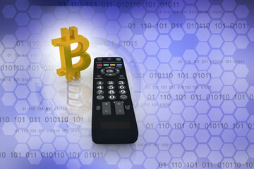 3d illustration bitcoin crypto currency with remote control
