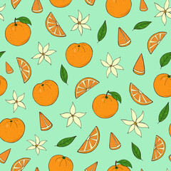 Seamless vector pattern of oranges fruits. Decoration print for wrapping, wallpaper, fabric, textile.