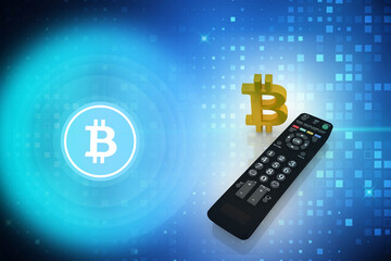 3d illustration bitcoin crypto currency with remote control
