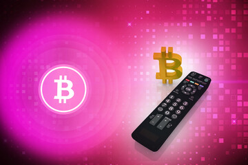3d illustration bitcoin crypto currency with remote control
