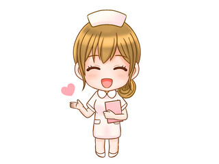 笑顔の看護師のちびキャライラスト素材