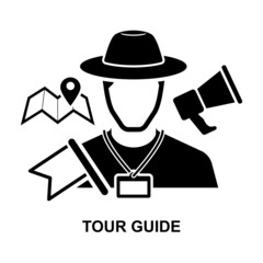 Tour guide icon isolated on white background vector illustration.