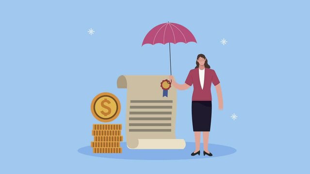 insurance service agent with umbrella and money