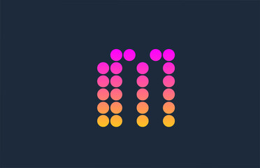 M pink yellow dotted alphabet letter logo icon design. Creative template for business and company