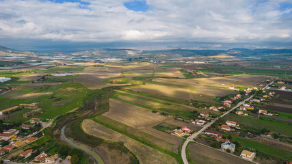 Fototapeta na wymiar Aerial View of Gela Plain, Caltanissetta, Sicily, Italy, Europe