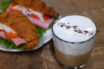 Einspanner and croissant sandwich.