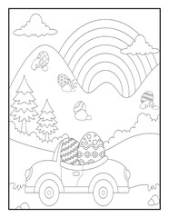 Easter Coloring Book Pages for Kids, Children Easter Coloring Pages For Kids, Bunny Coloring Pages For Kids, Easter Egg