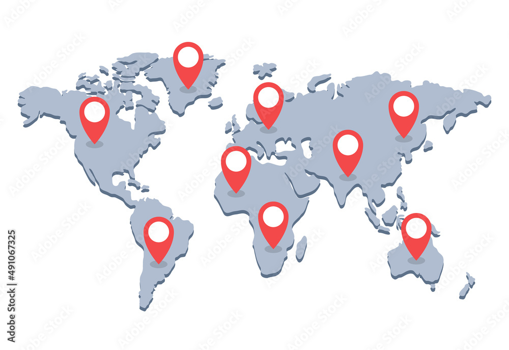 Wall mural pointer signs on the world map. vector illustration.