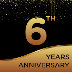 6th years anniversary, vector design for anniversary celebration with gold color on black background, simple and luxury design. logo vector template - obrazy, fototapety, plakaty