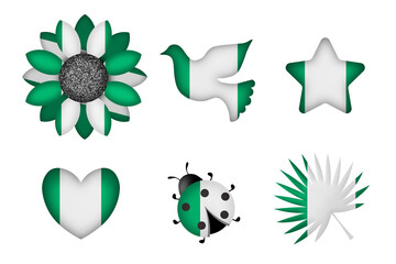 Obraz premium Peace symbols in colors of national flag. Concept clip art on white background. Nigeria