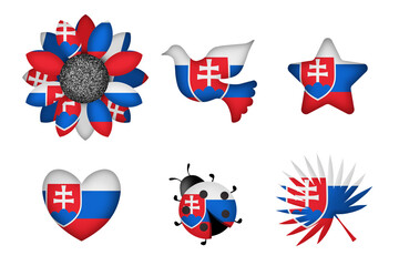 Peace symbols in colors of national flag. Concept clip art on white background. Slovakia