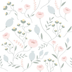 seamless vector pattern with flowers and plants vintage background wallpaper